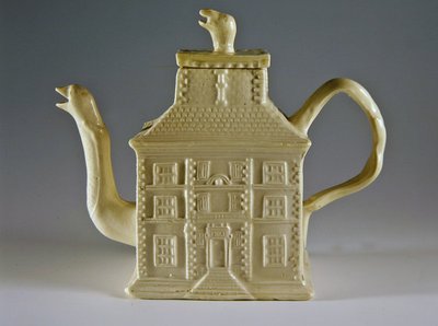 White Teapot in the Shape of a House by English School